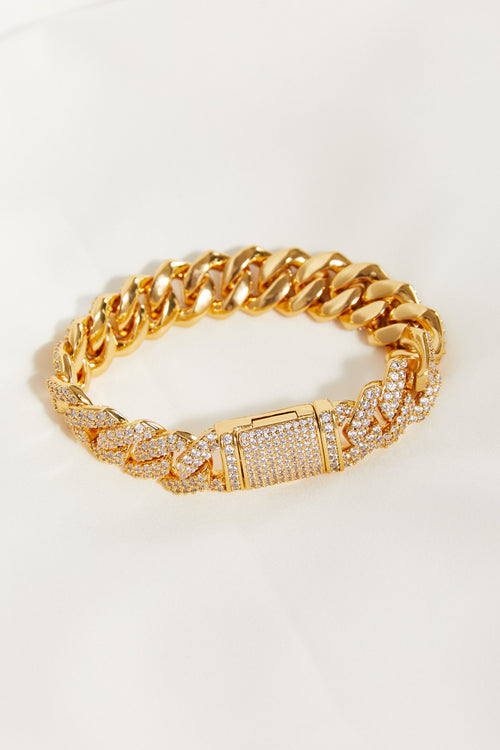 Alloy inlaid zircon bracelet on white background