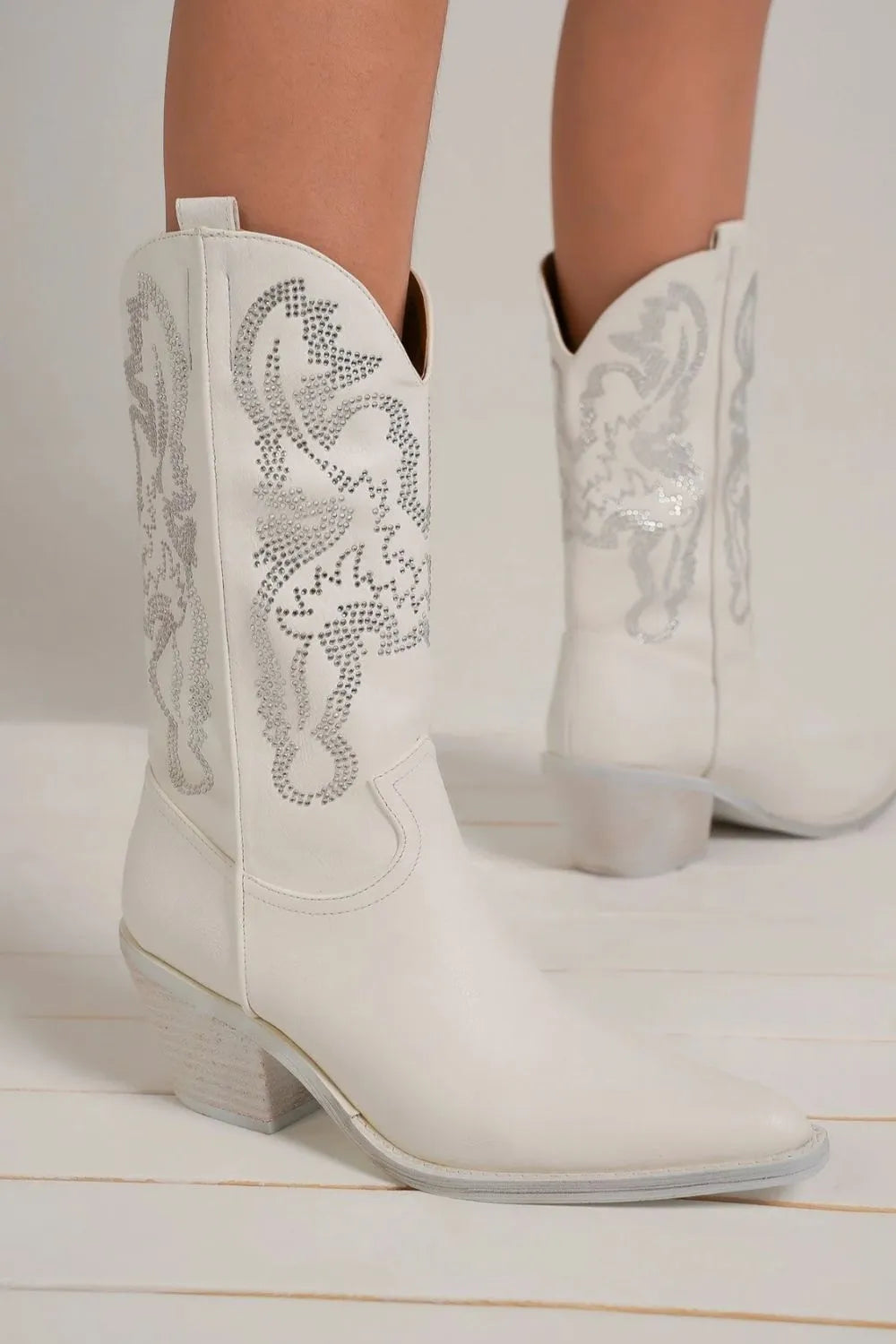 Black rhinestone detail point toe boots by Beast Fashion