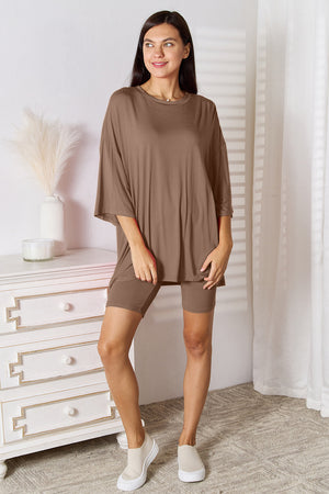 Soft rayon top and shorts set in beige on hanger